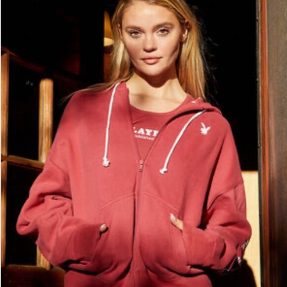 Playboy by PacSun Double Zip Cabin Hoodie Red size medium - Picture 1 of 9
